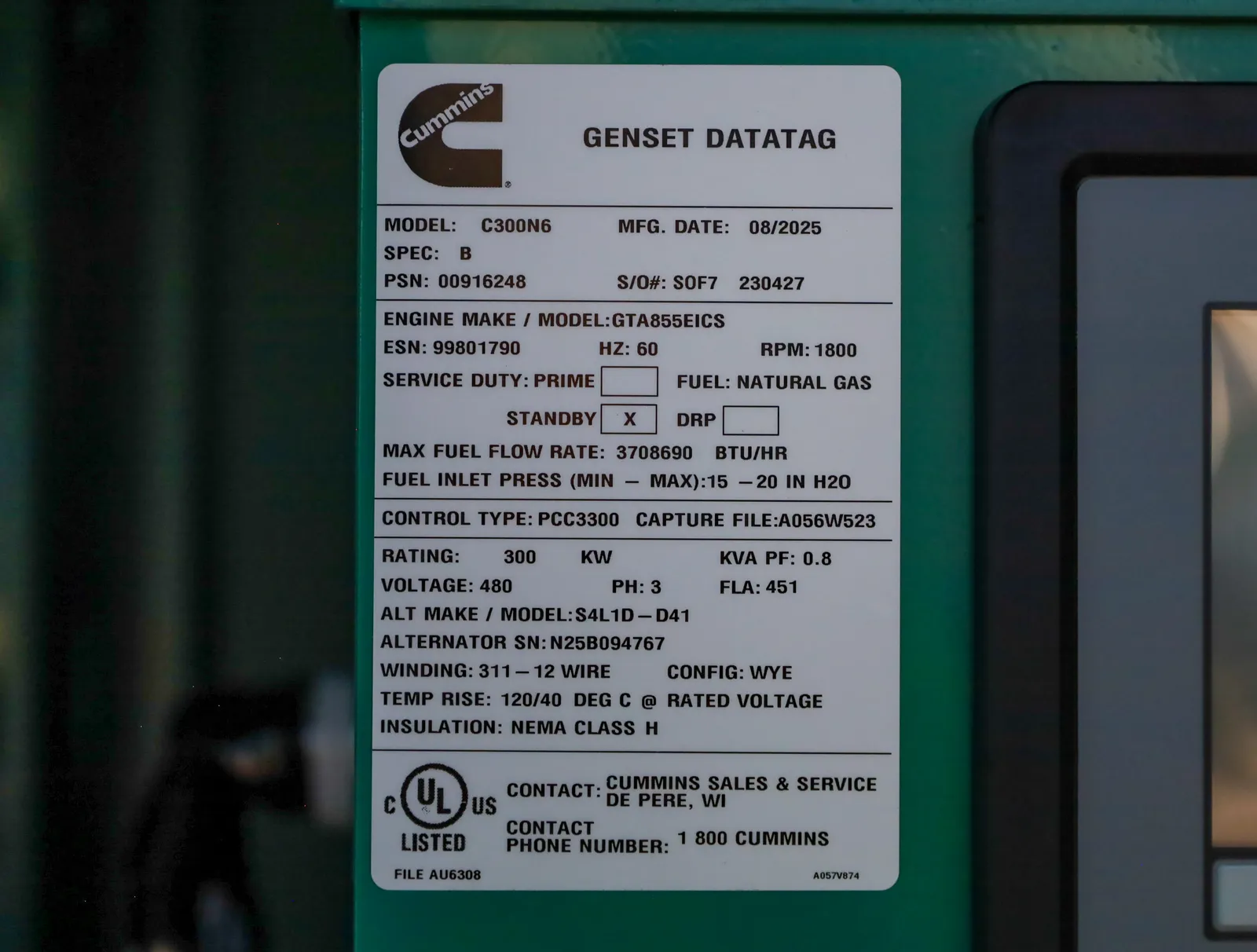 300kW Cummins Natural Gas Generator Set #092672 - Image 6